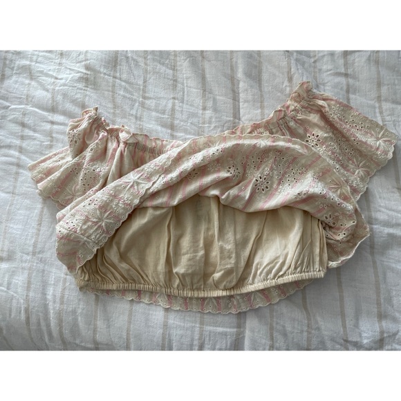 LoveShackFancy off shoulder pink stripe crop top L - Picture 7 of 8